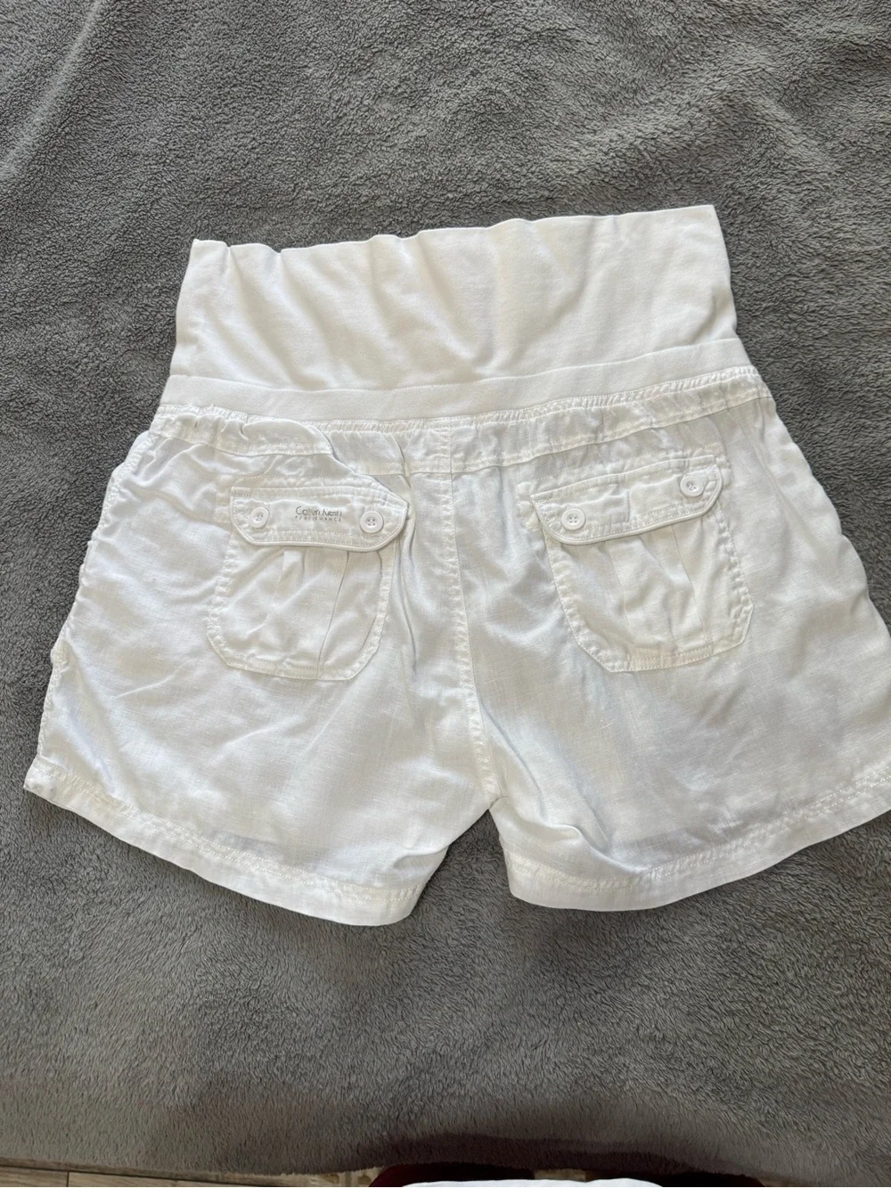 Calvin Klein Performance White Linen Foldover Waist Shorts L